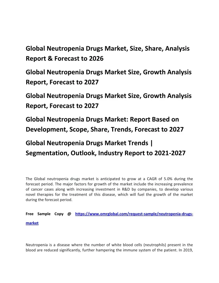 global neutropenia drugs market size share