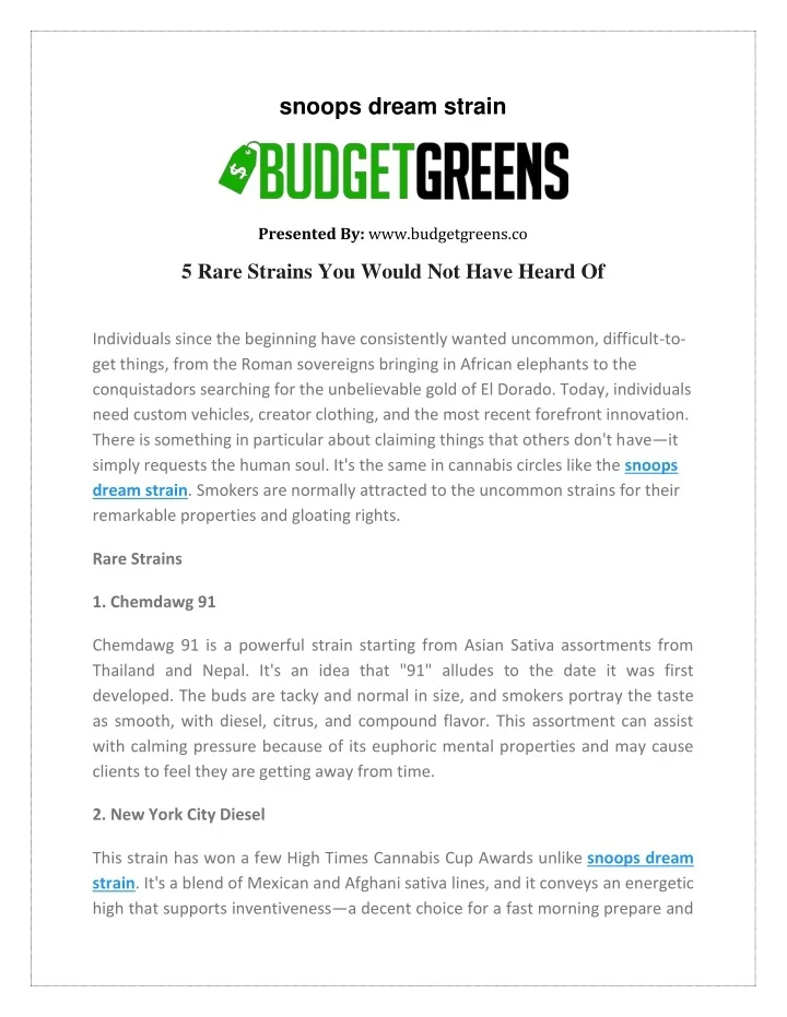 PPT snoops dream strain budgetgreens.coconverted PowerPoint