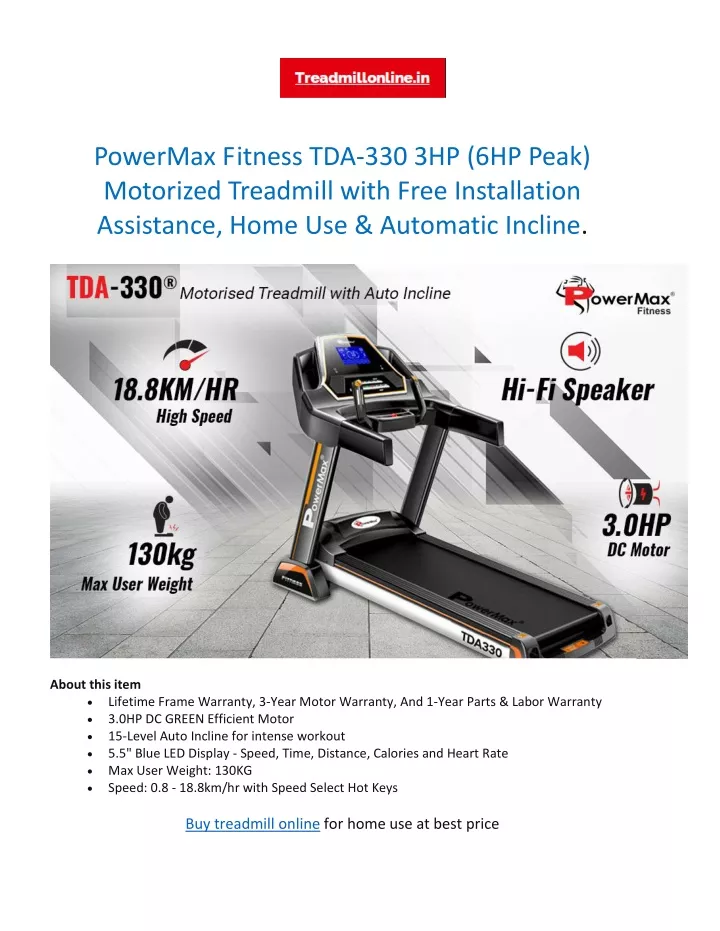 powermax fitness tda 330 3hp 6hp peak motorized