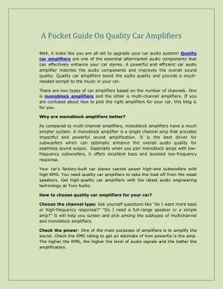 a pocket guide on quality car amplifiers