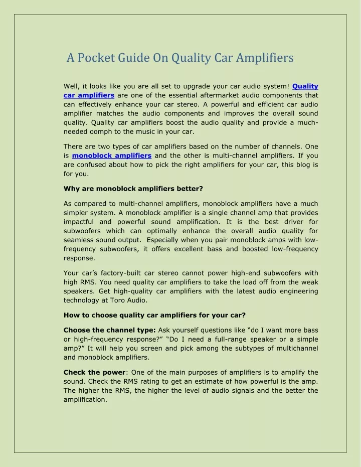a pocket guide on quality car amplifiers