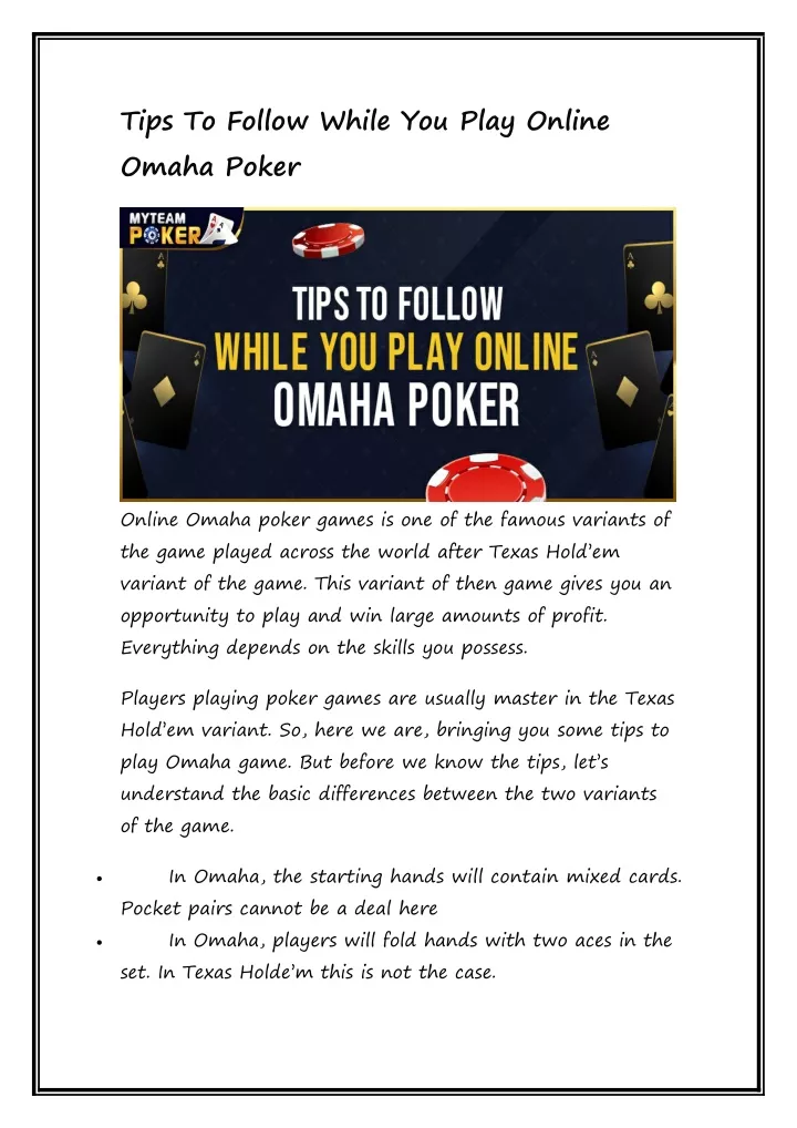 tips to follow while you play online omaha poker