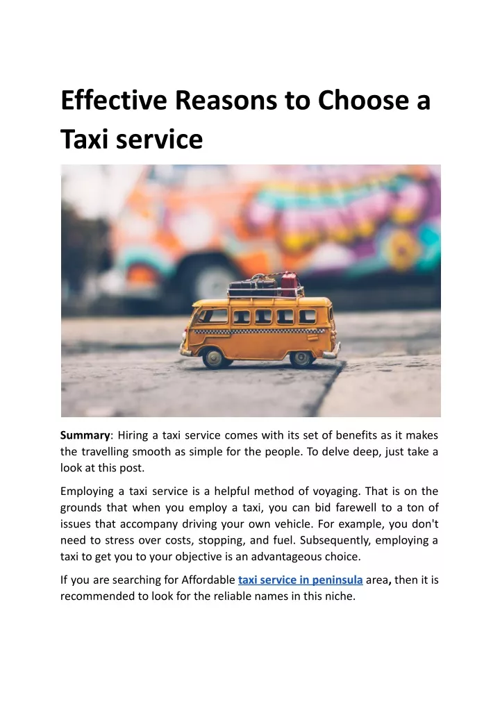 effective reasons to choose a taxi service