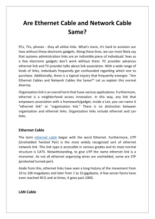 Are Ethernet Cable and Network Cable Same?