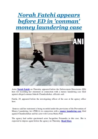 norah fatehi appears before ed in conman money