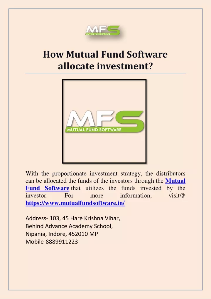 how mutual fund software allocate investment