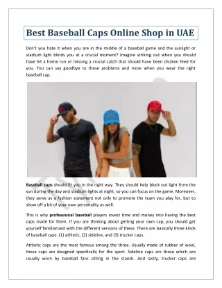 Best Baseball Caps Online Shop in UAE