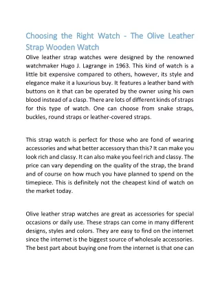 Choosing the Right Watch - The Olive Leather Strap Wooden Watch