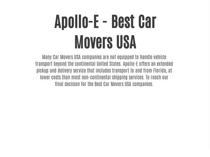 apollo e best car movers usa many car movers