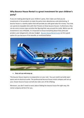 Why Bounce House Rental is a great investment for your children