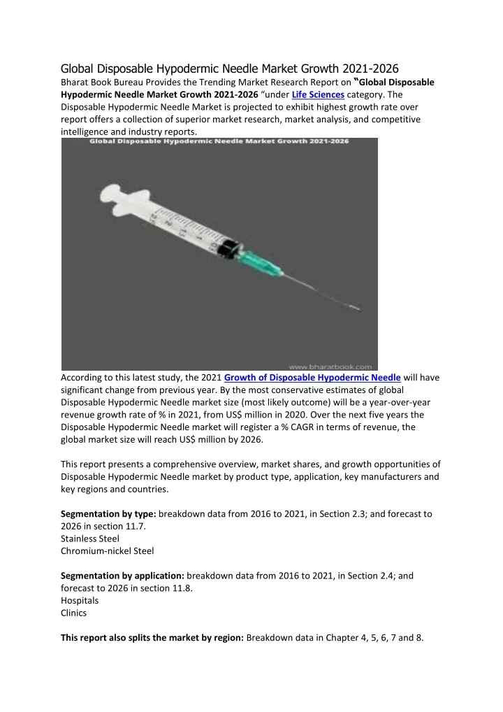 global disposable hypodermic needle market growth