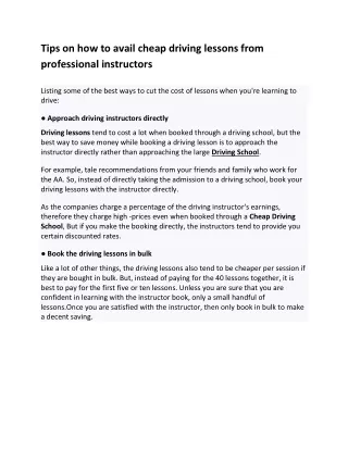 tips on how to avail cheap driving lessons from