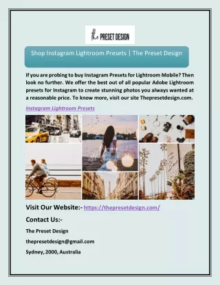 Shop Instagram Lightroom Presets | The Preset Design