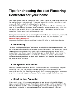tips for choosing the best plastering contractor