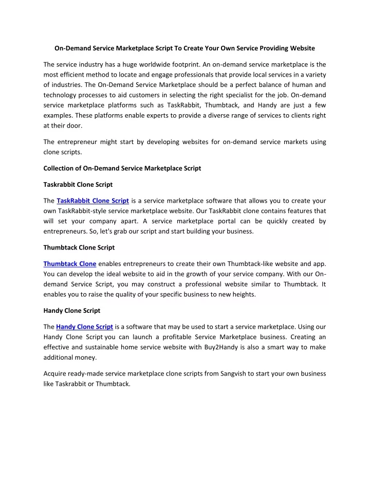 on demand service marketplace script to create