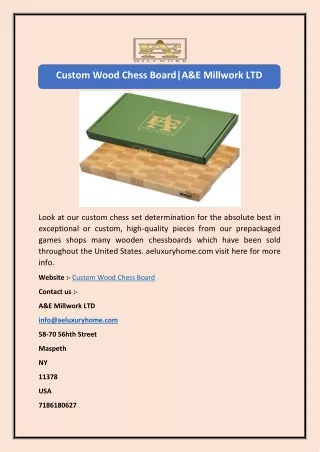 Custom Wood Chess Board|A&E Millwork LTD