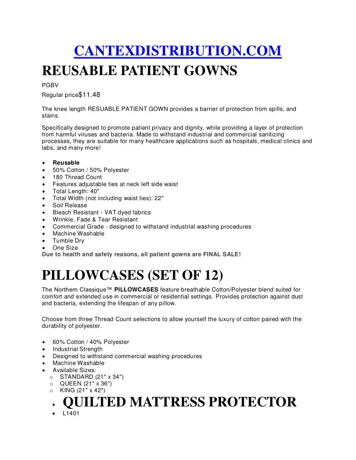 cantexdistribution com reusable patient gowns