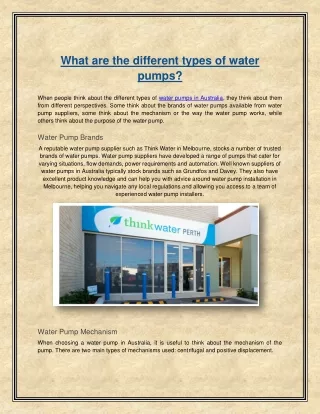 What are the different types of water pumps?