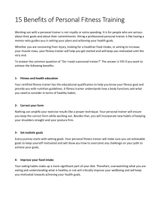 15 Benefits of Personal Fitness Training