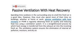 Passive Ventilation With Heat Recovery