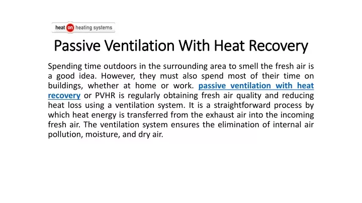 p assive ventilation with heat recovery