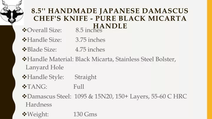 8 5 handmade japanese damascus chef s knife pure black micarta handle