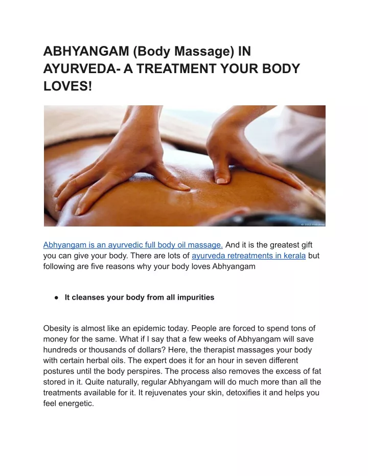 abhyangam body massage in ayurveda a treatment
