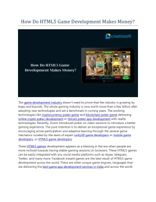 How Do HTML5 Game Development Makes Money