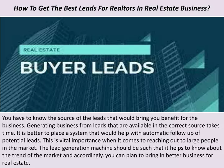 how to get the best leads for realtors in real estate business