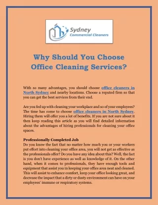 Why Should You Choose Office Cleaning Services