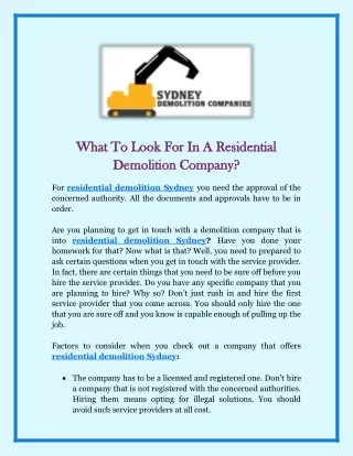 What To Look For In A Residential Demolition Company