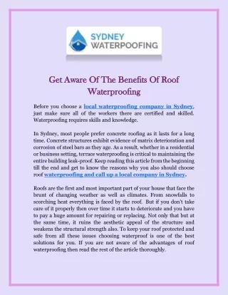 Get Aware Of The Benefits Of Roof Waterproofing