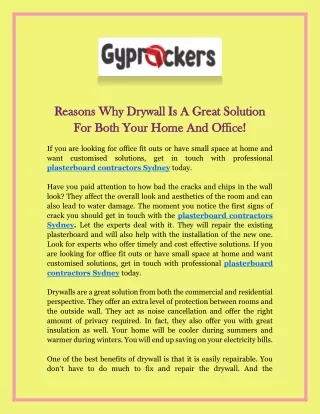 Reasons Why Drywall Is A Great Solution For Both Your Home And Office!