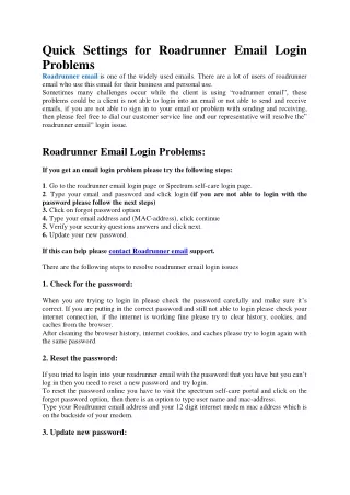 Quick Settings for Roadrunner Email Login Problems
