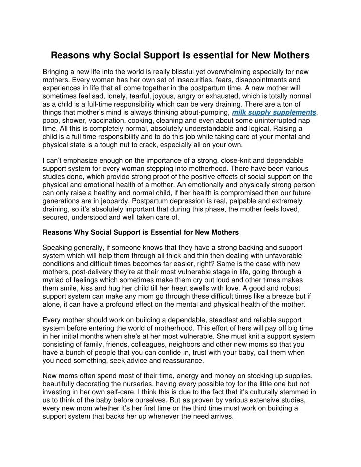 reasons why social support is essential