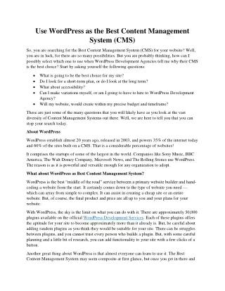 use wordpress as the best content management