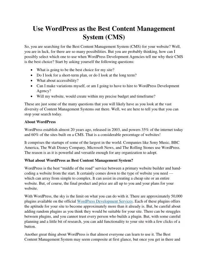 use wordpress as the best content management
