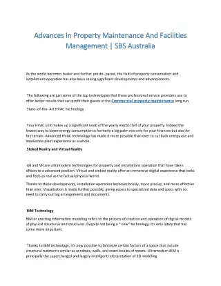 Advances In Property Maintenance And Facilities Management | SBS Australia