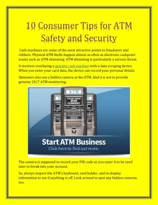 10 Consumer Tips for ATM Safety and Security