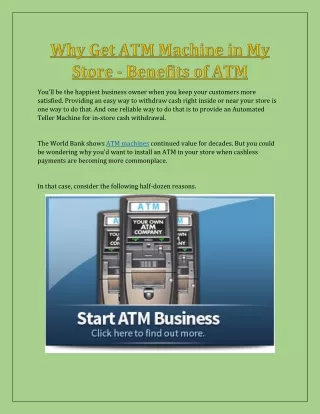 Why Get ATM Machine in My Store - Benefits of ATM