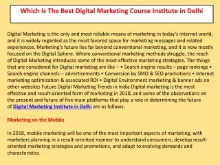 Which is the best Digital marketing course institute in Delhi