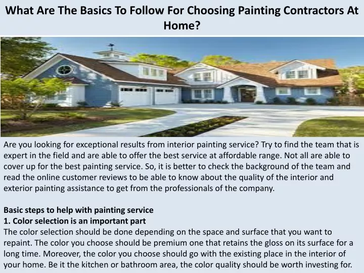 what are the basics to follow for choosing painting contractors at home