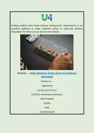 Order Medicine Online Same Day Delivery Ghaziabad | Urgentmed.in