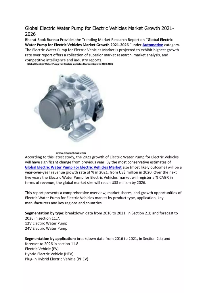 global electric water pump for electric vehicles