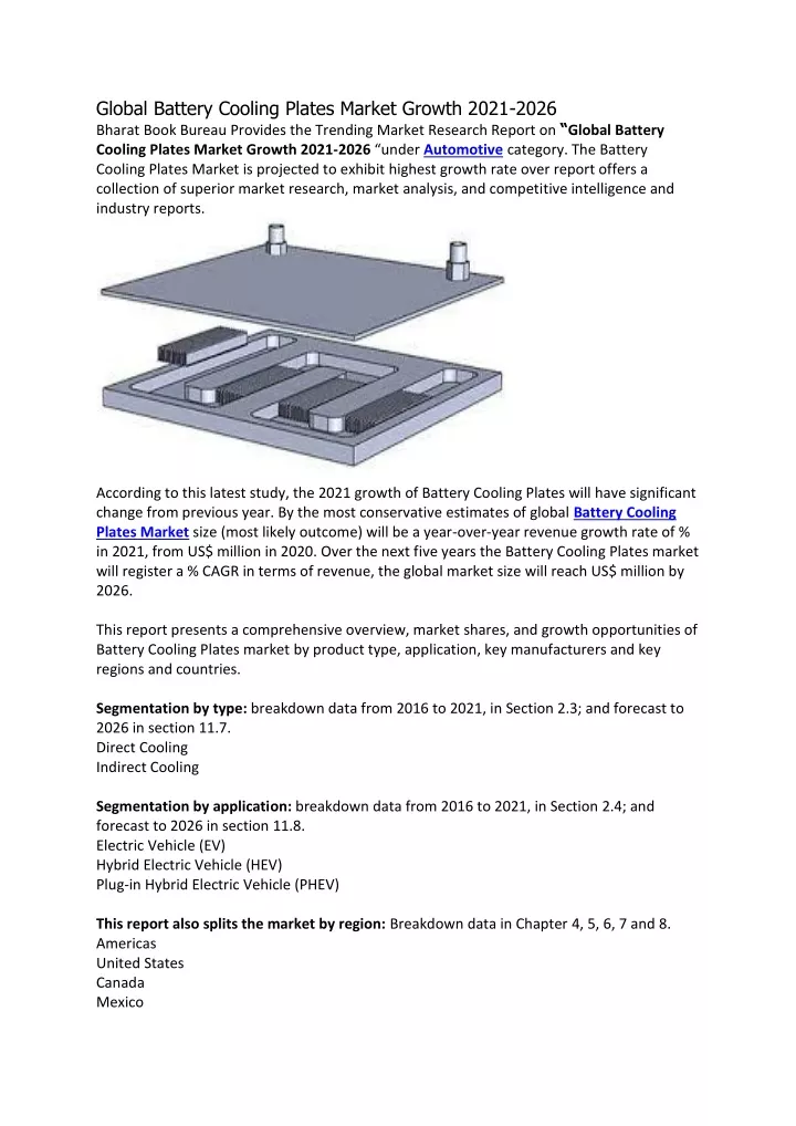 global battery cooling plates market growth 2021