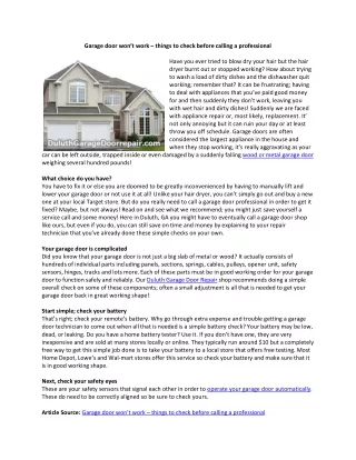 Garage door wont work – things to check before calling a professional in Duluth GA