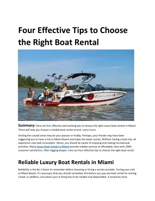 Four Effective Tips To Choose The Right Boat Rental