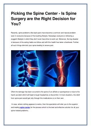 Picking the Spine Center - Is Spine Surgery are the Right Decision for You