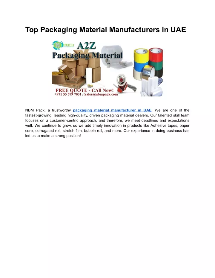 top packaging material manufacturers in uae