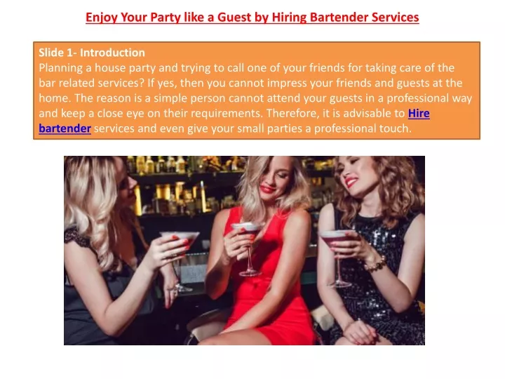 enjoy your party like a guest by hiring bartender services